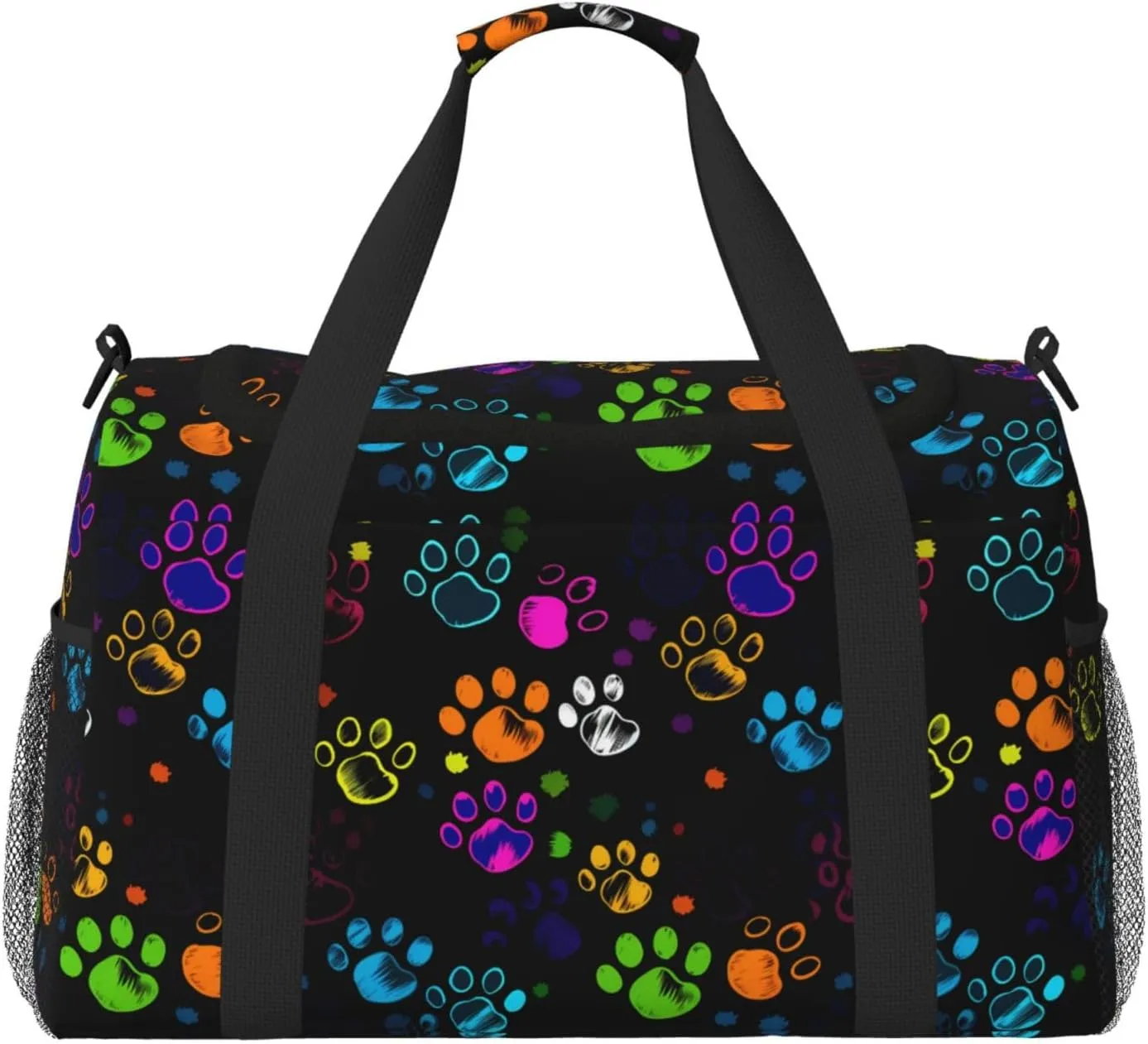 Colorful Dog Paw Print Travel Weekender Overnight Bags Foldable Hand Travel Bag Sport Gym Duffel Bag For Men Women