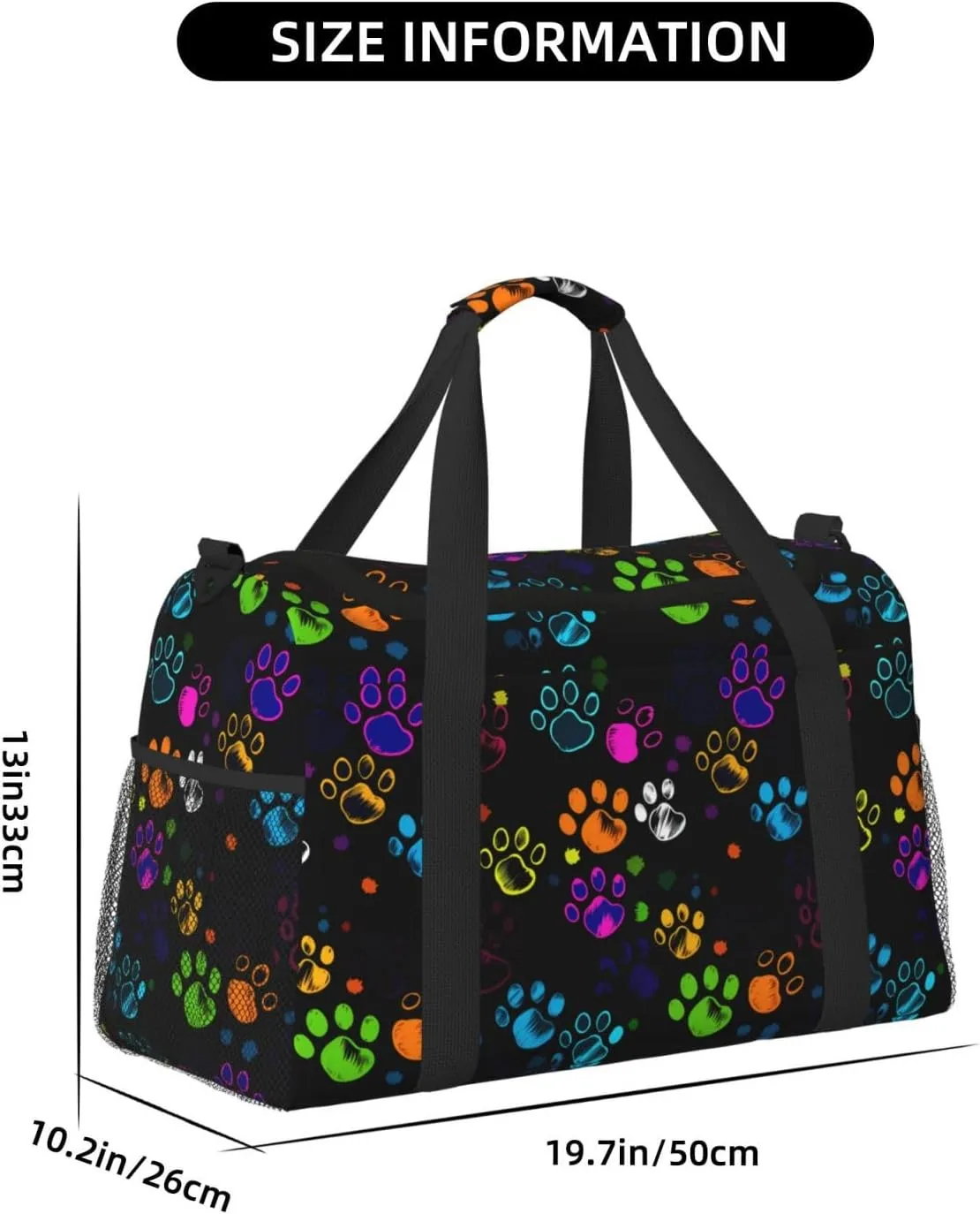Colorful Dog Paw Print Travel Weekender Overnight Bags Foldable Hand Travel Bag Sport Gym Duffel Bag For Men Women