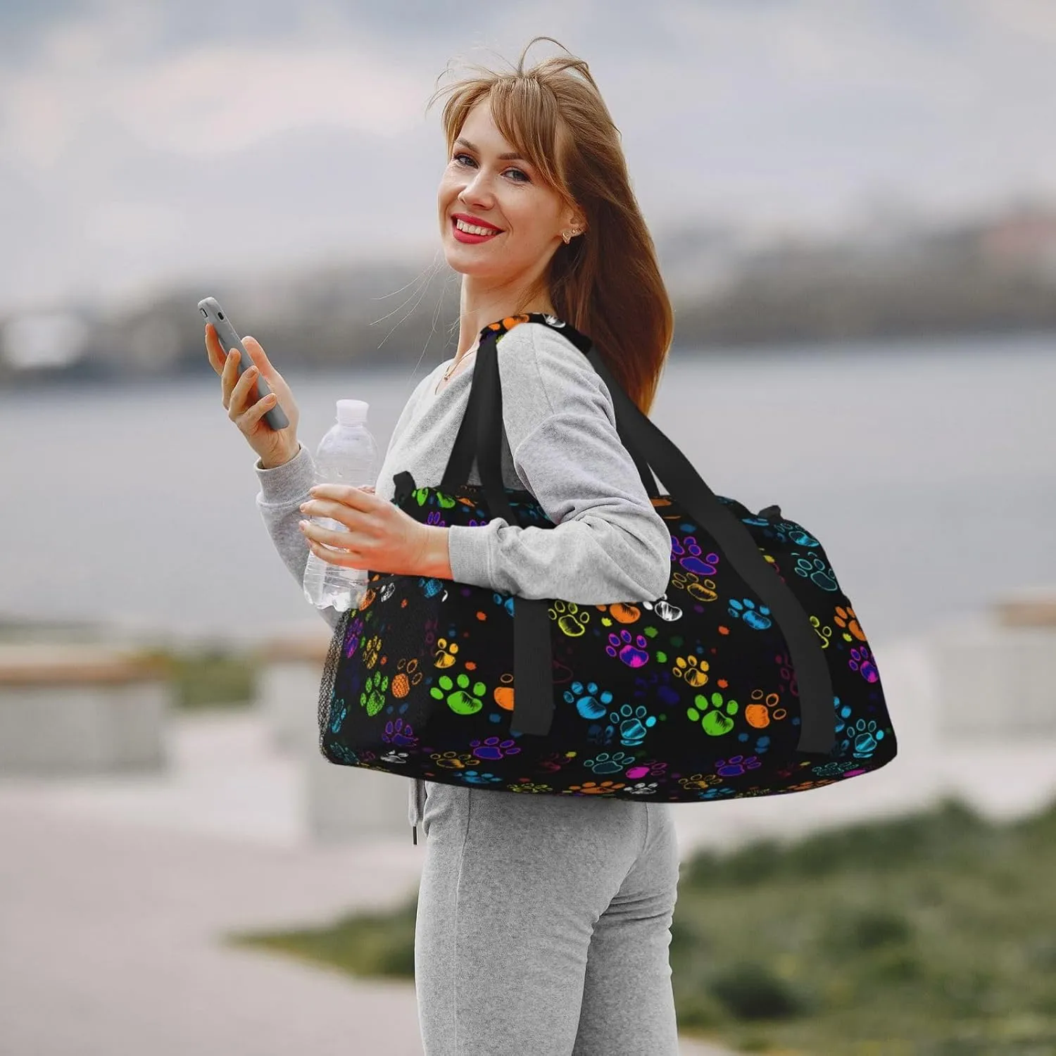 Colorful Dog Paw Print Travel Weekender Overnight Bags Foldable Hand Travel Bag Sport Gym Duffel Bag For Men Women