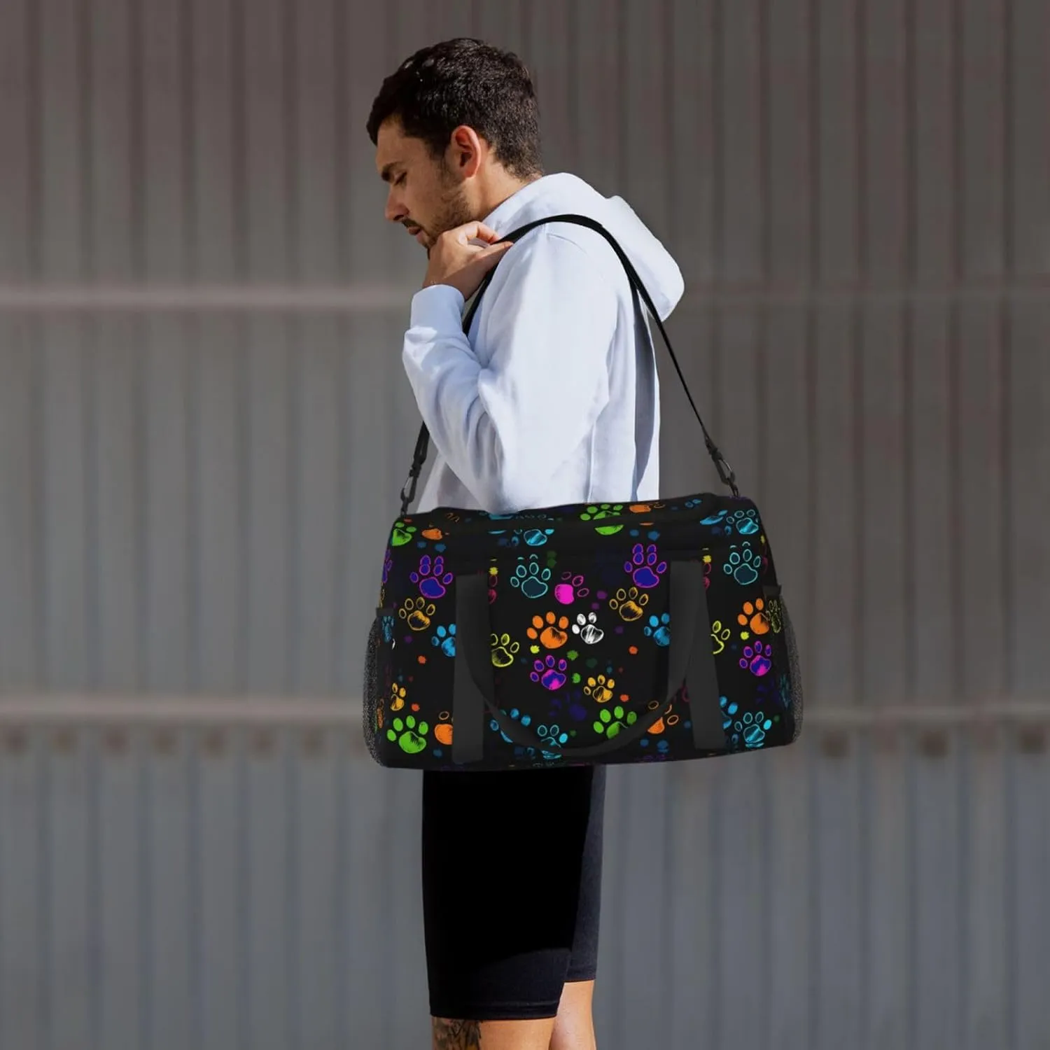 Colorful Dog Paw Print Travel Weekender Overnight Bags Foldable Hand Travel Bag Sport Gym Duffel Bag For Men Women