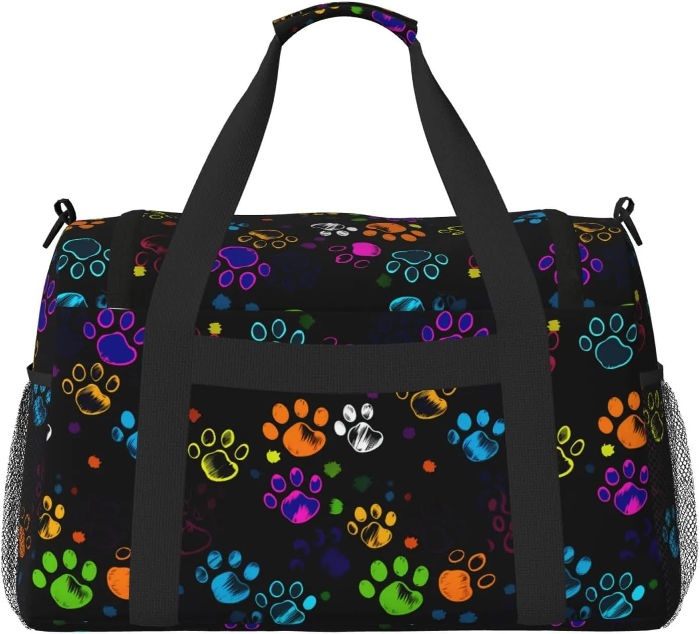 Colorful Dog Paw Print Travel Weekender Overnight Bags Foldable Hand Travel Bag Sport Gym Duffel Bag For Men Women