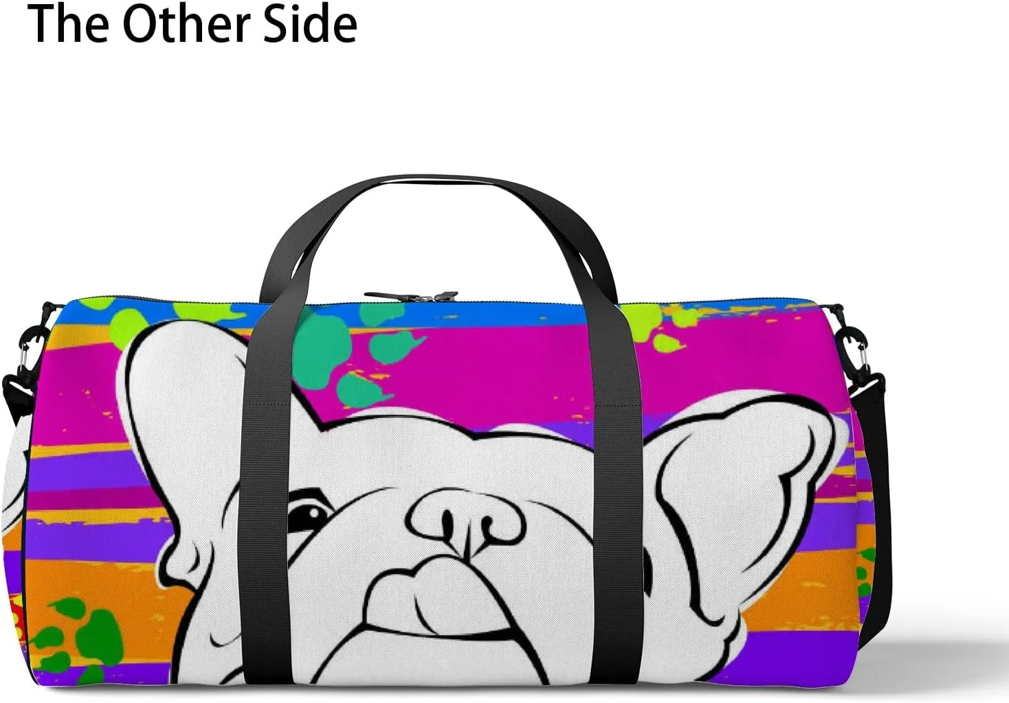 Colorful Doodle Footprint with Bulldog Sports Duffel Bag Travel Gym Tote Bags Lightweight Durable Shoulder Strap Waterproof Polyester Outside Mesh Pocket Overnight Trip Duffel Bag for Women Men