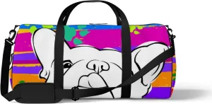 Colorful Doodle Footprint with Bulldog Sports Duffel Bag Travel Gym Tote Bags Lightweight Durable Shoulder Strap Waterproof Polyester Outside Mesh Pocket Overnight Trip Duffel Bag for Women Men