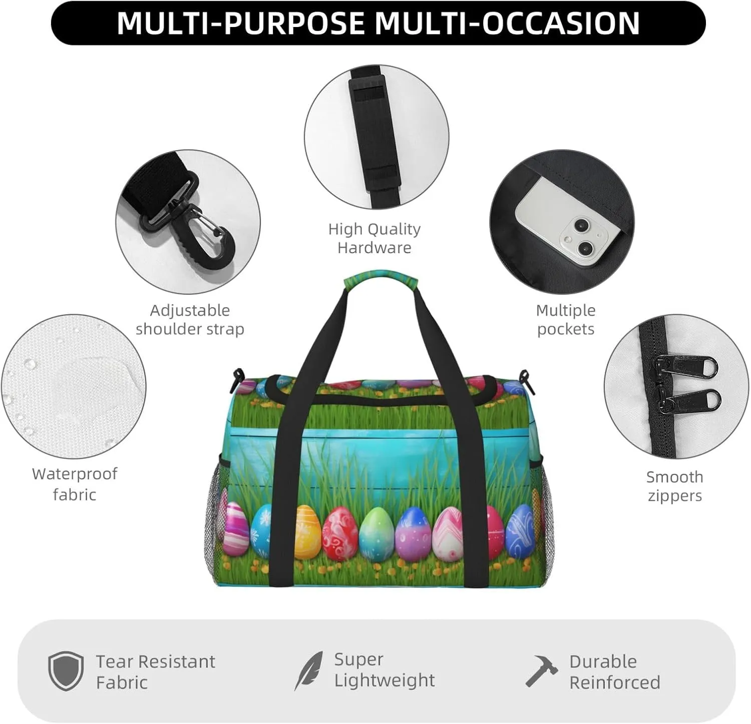 Colorful Easter Egg Travel Weekender Overnight Bags Foldable Hand Travel Bag Sport Gym Duffel Bag For Men Women