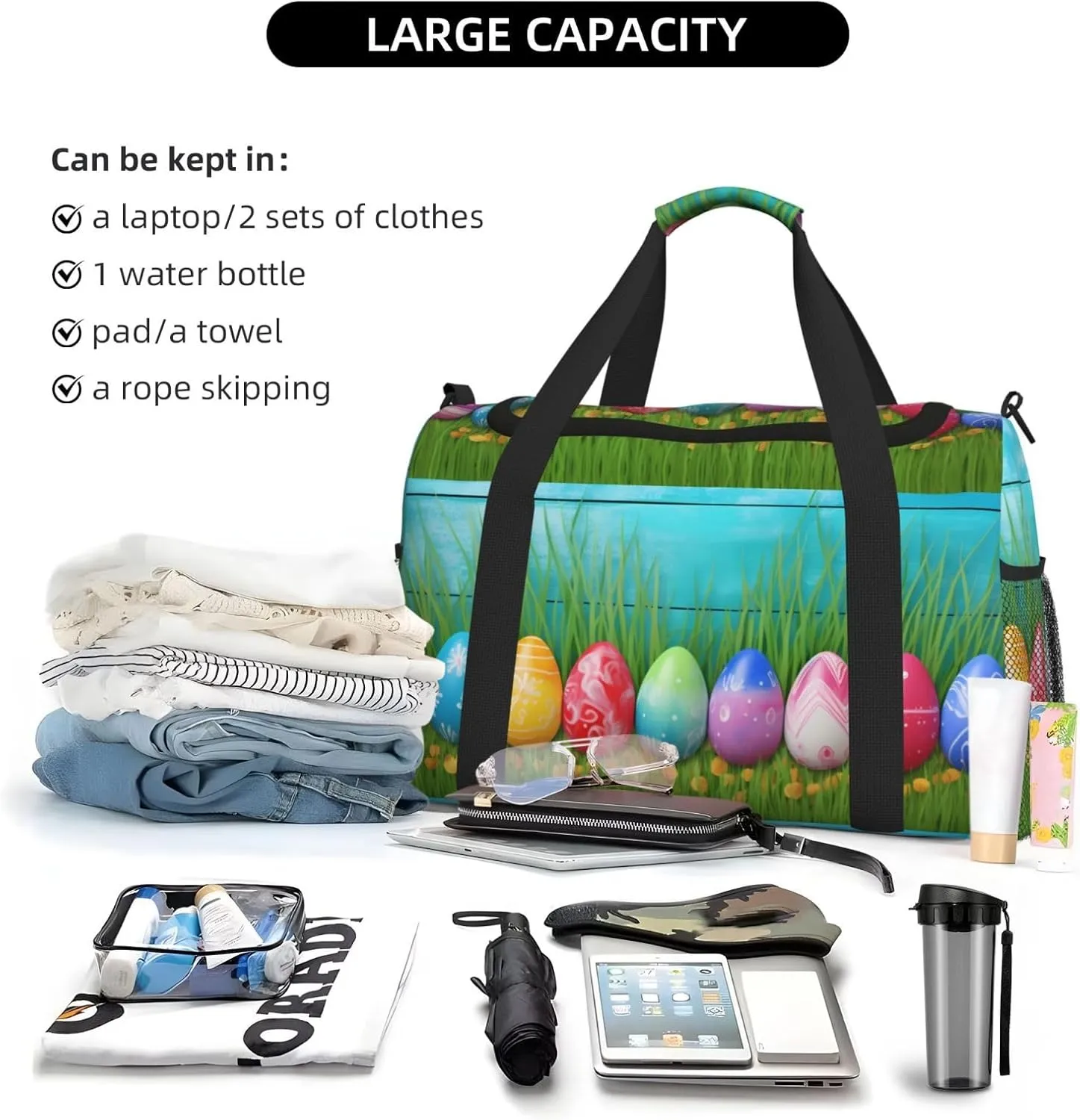 Colorful Easter Egg Travel Weekender Overnight Bags Foldable Hand Travel Bag Sport Gym Duffel Bag For Men Women