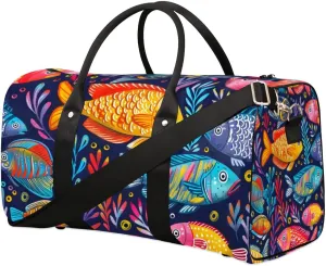 Colorful Fish Seaweed Travel Duffel bag for Men Women Weekender Overnight Bag Gym Bag Carry On Luggage Bags for Yoga Workout Sports
