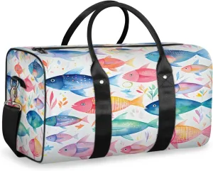 Colorful Fish Travel Duffle Bag, Sports Gym Bags for Women Men, Carry On Weekender Overnight Bag, Ocean Fish Workout Hospital Airplane Trips Bag