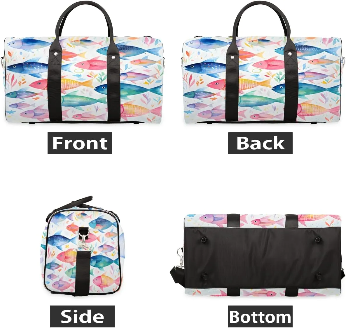 Colorful Fish Travel Duffle Bag, Sports Gym Bags for Women Men, Carry On Weekender Overnight Bag, Ocean Fish Workout Hospital Airplane Trips Bag