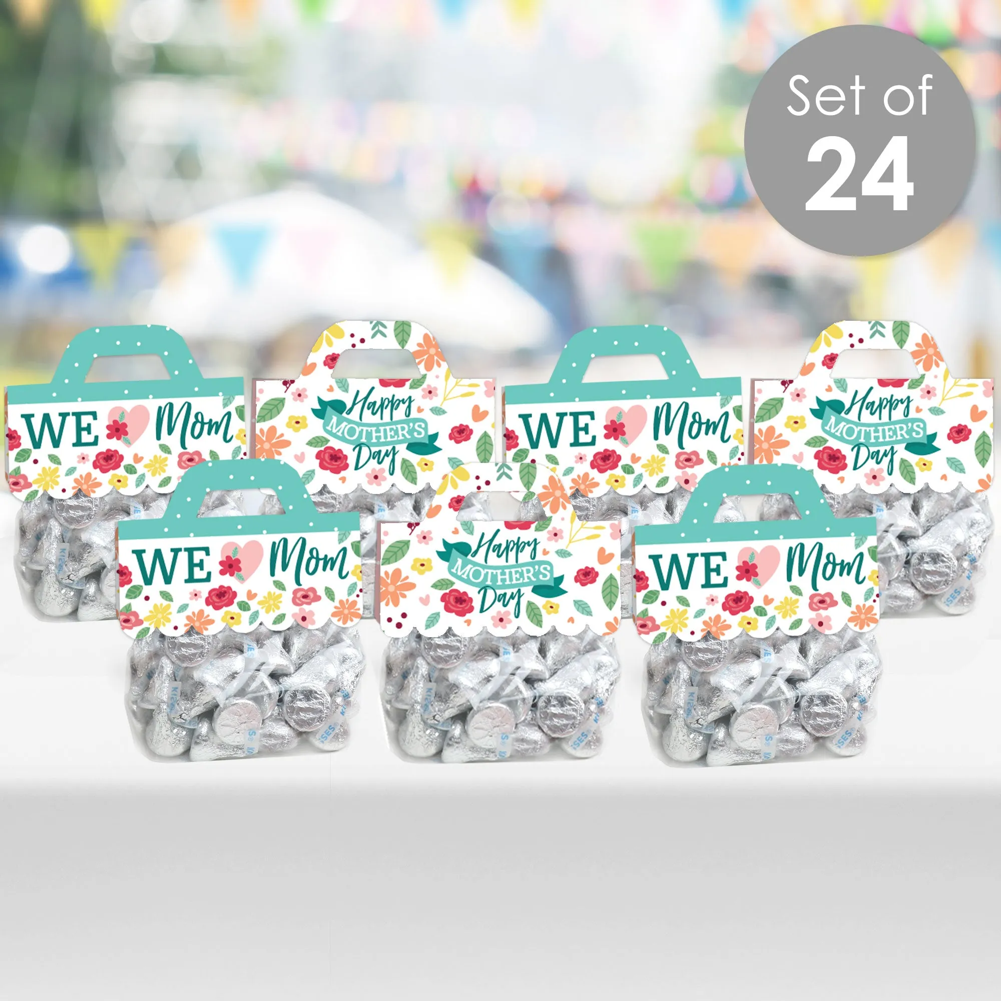 Colorful Floral Happy Mother's Day - DIY We Love Mom Party Clear Goodie Favor Bag Labels - Candy Bags with Toppers - Set of 24