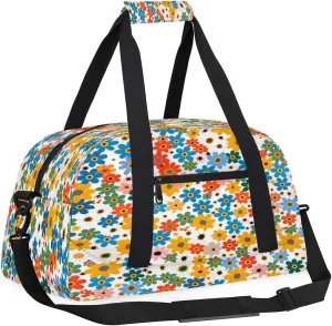 Colorful Flower Kids Overnighter Duffel Bags for Boys, Carry-On Size Sports Gym Bag with Front Zipper Pocket for School Practice or Overnight Travel Weekender Sleepover Tote Bag