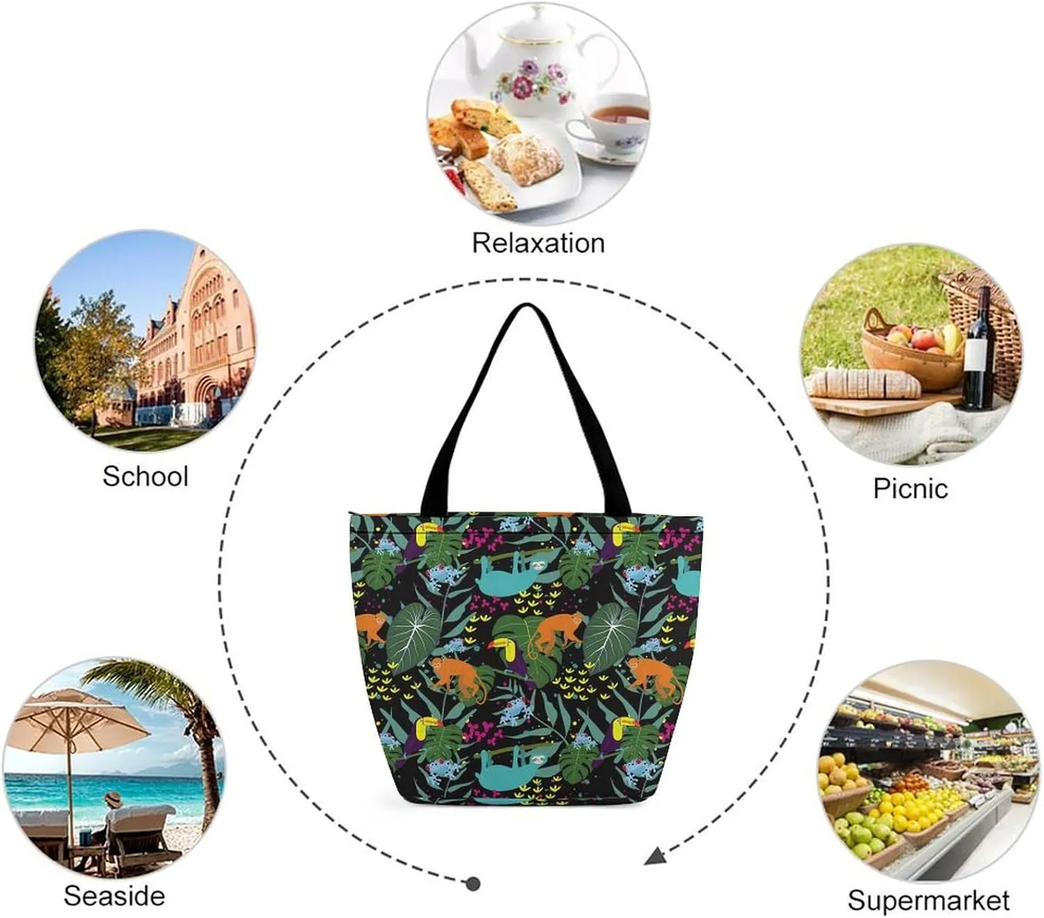 Colorful Frogs Print Tote Bags Handbags for Women Fashion Shoulder Bags Shoulder Handbag.