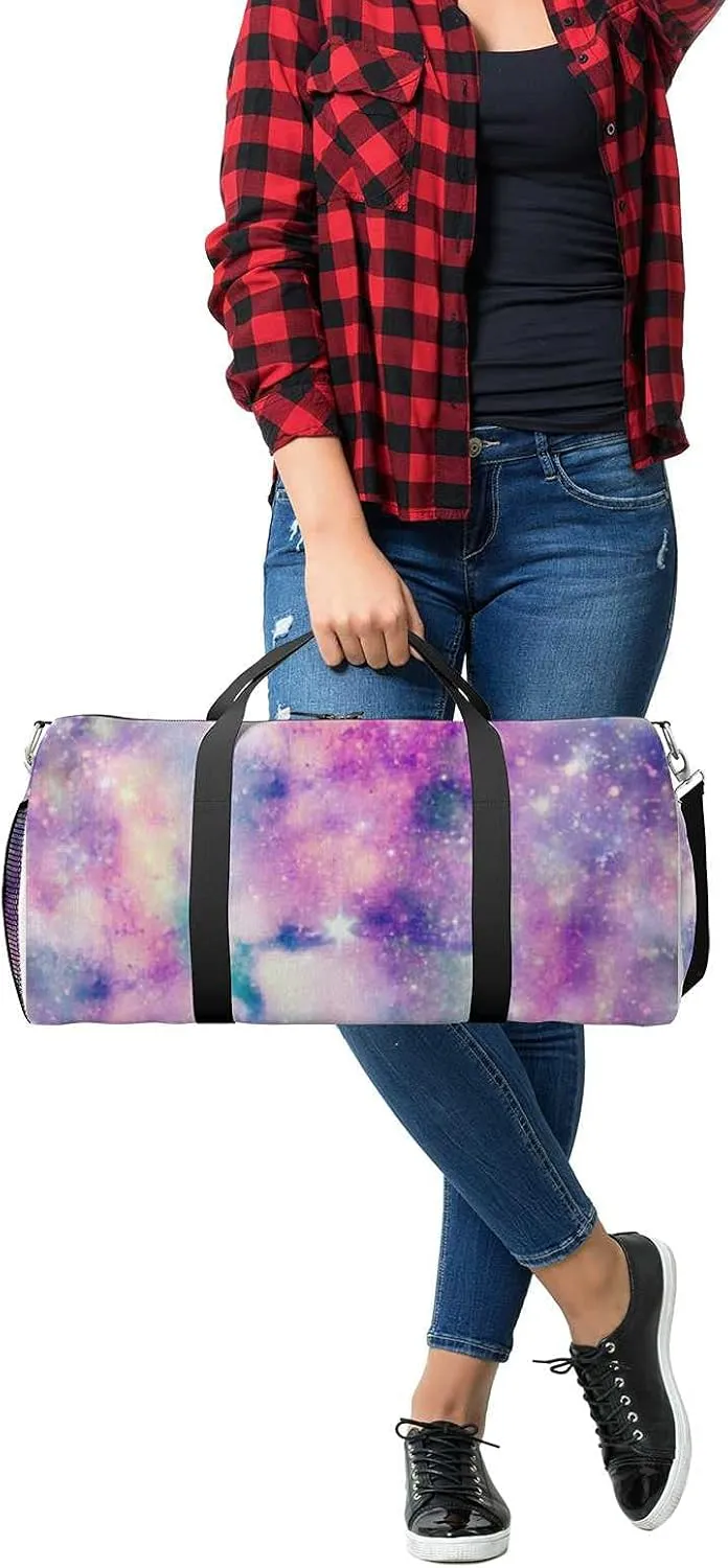 Colorful Galaxy Sports Duffel Bag Travel Gym Tote Bags Lightweight Durable Shoulder Strap Waterproof Polyester Outside Mesh Pocket Overnight Trip Duffel Bag for Women Men