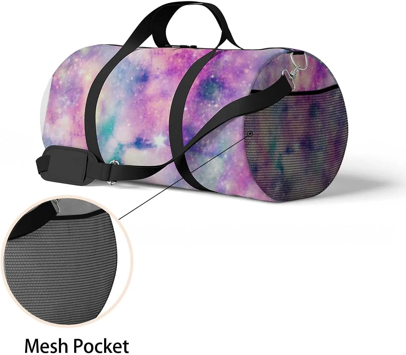 Colorful Galaxy Sports Duffel Bag Travel Gym Tote Bags Lightweight Durable Shoulder Strap Waterproof Polyester Outside Mesh Pocket Overnight Trip Duffel Bag for Women Men