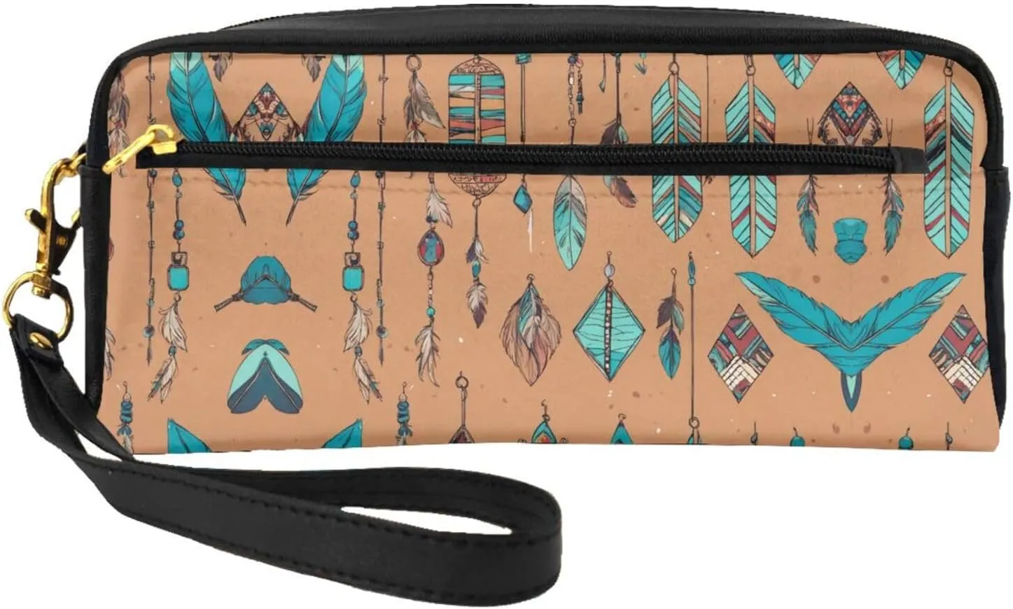 Colorful Hand Drawn Feathers Print Portable Makeup Bag,Travel-Friendly Design,Versatile Mini Makeup Pouchtion