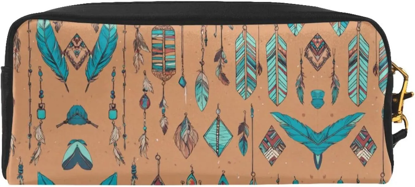 Colorful Hand Drawn Feathers Print Portable Makeup Bag,Travel-Friendly Design,Versatile Mini Makeup Pouchtion