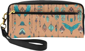 Colorful Hand Drawn Feathers Print Portable Makeup Bag,Travel-Friendly Design,Versatile Mini Makeup Pouchtion