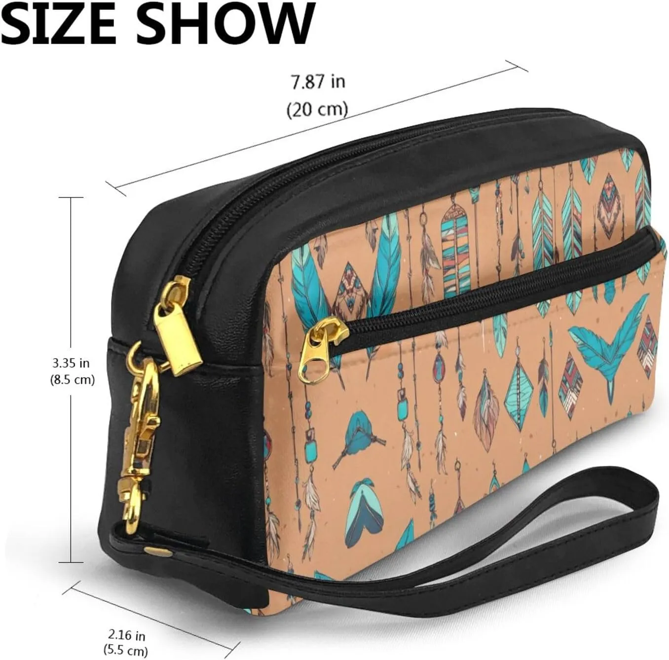 Colorful Hand Drawn Feathers Print Portable Makeup Bag,Travel-Friendly Design,Versatile Mini Makeup Pouchtion