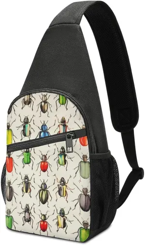Colorful Insects Print Sling Bag Casual Chest Bag Daypack Unisex Crossbody Backpack for Travel Sports Outdoors