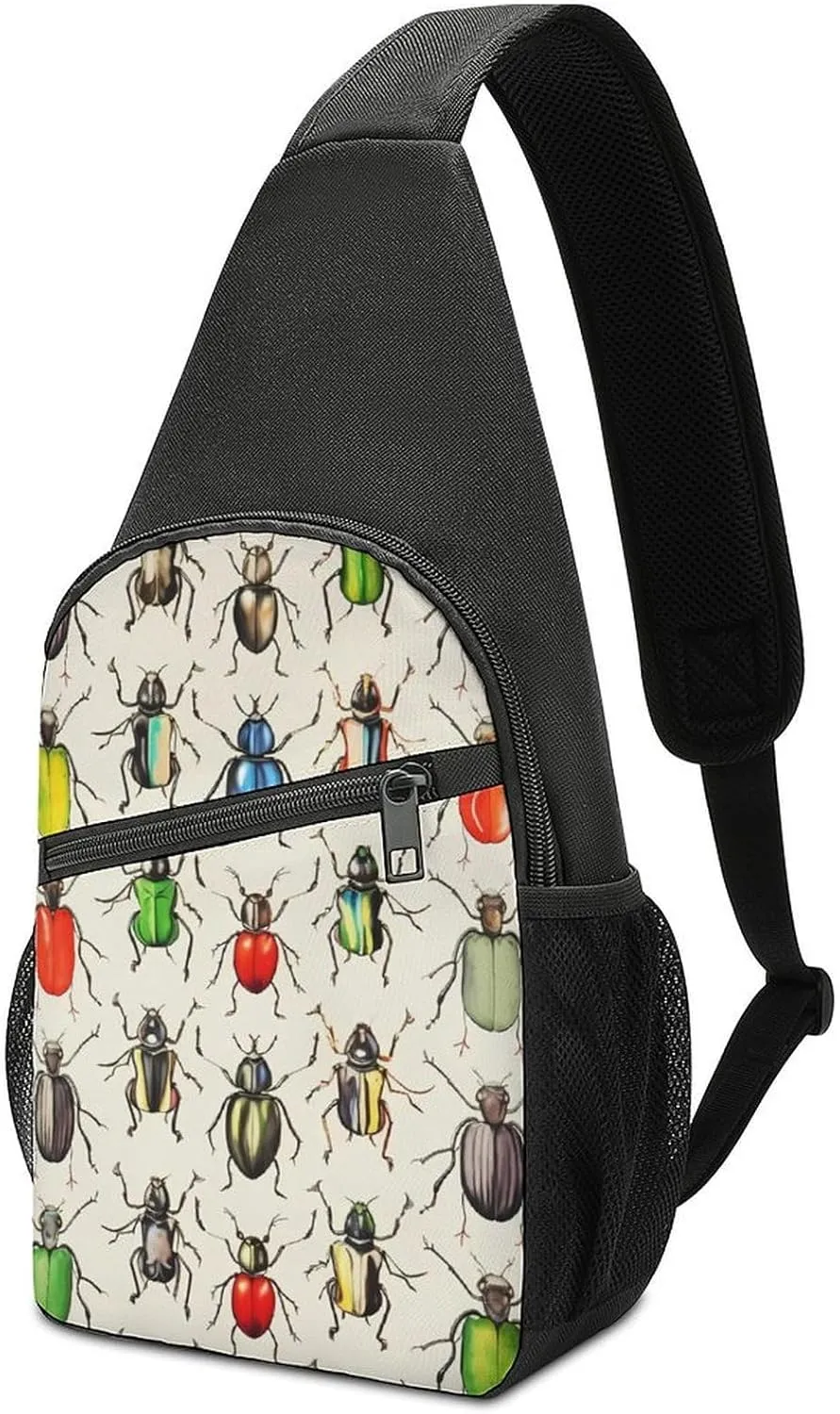 Colorful Insects Print Sling Bag Casual Chest Bag Daypack Unisex Crossbody Backpack for Travel Sports Outdoors