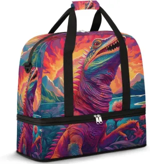 Colorful Landscape Lizards Travel Duffel Bag with Foldable Shoe Compartment Shoulder Tote Travel Weekend Bag Sports Gym Overnight Bags