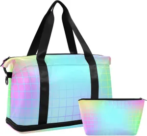 Colorful Laser Design Squares Large Gym Bag Gym Bag with Adjustable Strap for Airplane Traveling Waterproof