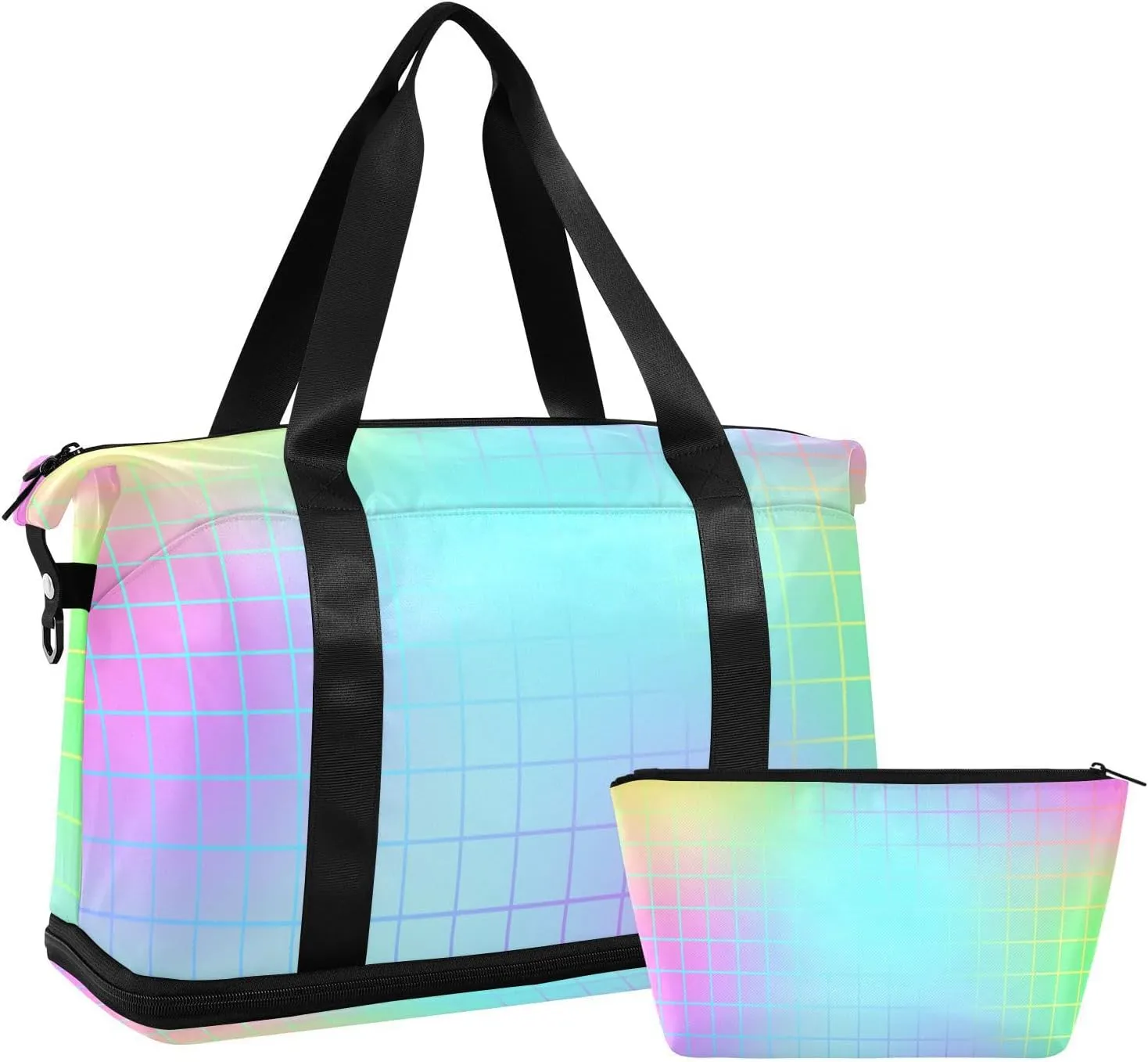 Colorful Laser Design Squares Large Gym Bag Gym Bag with Adjustable Strap for Airplane Traveling Waterproof