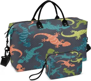 Colorful Lizards Travel Duffel Bag, Shoulder Weekender Overnight Bags - Large Gym Bag with Wet Pocket