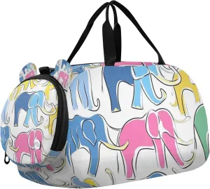 Colorful Mammoth Elephants Duffle Bag for Toddler Boys Girls, Gym Sports Bag with Shoe Compartments, Kids Travel Overnight Weekender Shoulder Bag