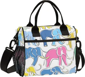 Colorful Mammoth Elephants Lunch Bag Cooler Lunch Box Portable Meal Prep Food Container for Office School Travel Picnic
