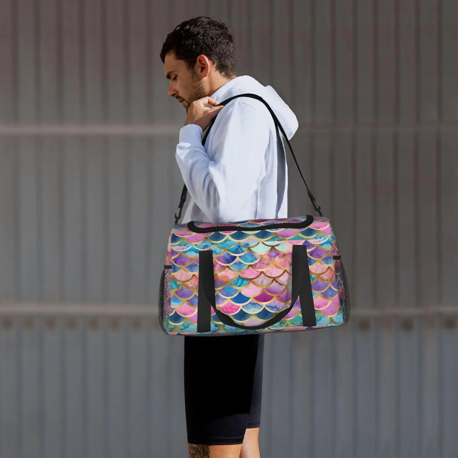 Colorful Mermaid Scale Travel Weekender Overnight Bags Foldable Hand Travel Bag Sport Gym Duffel Bag For Men Women