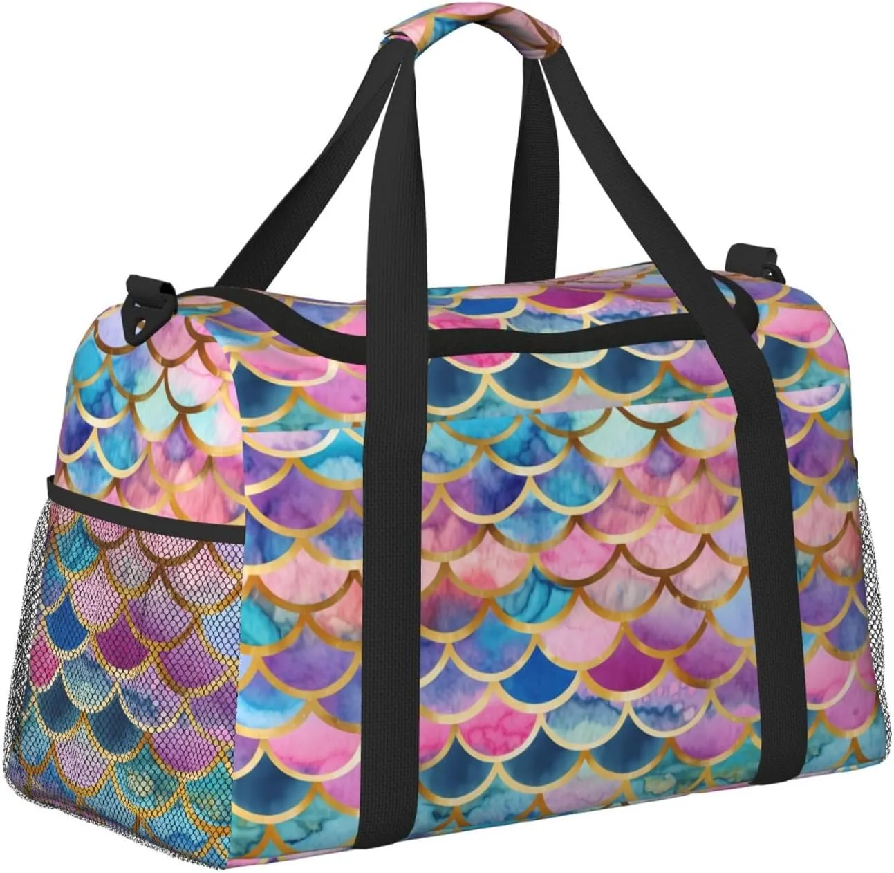 Colorful Mermaid Scale Travel Weekender Overnight Bags Foldable Hand Travel Bag Sport Gym Duffel Bag For Men Women