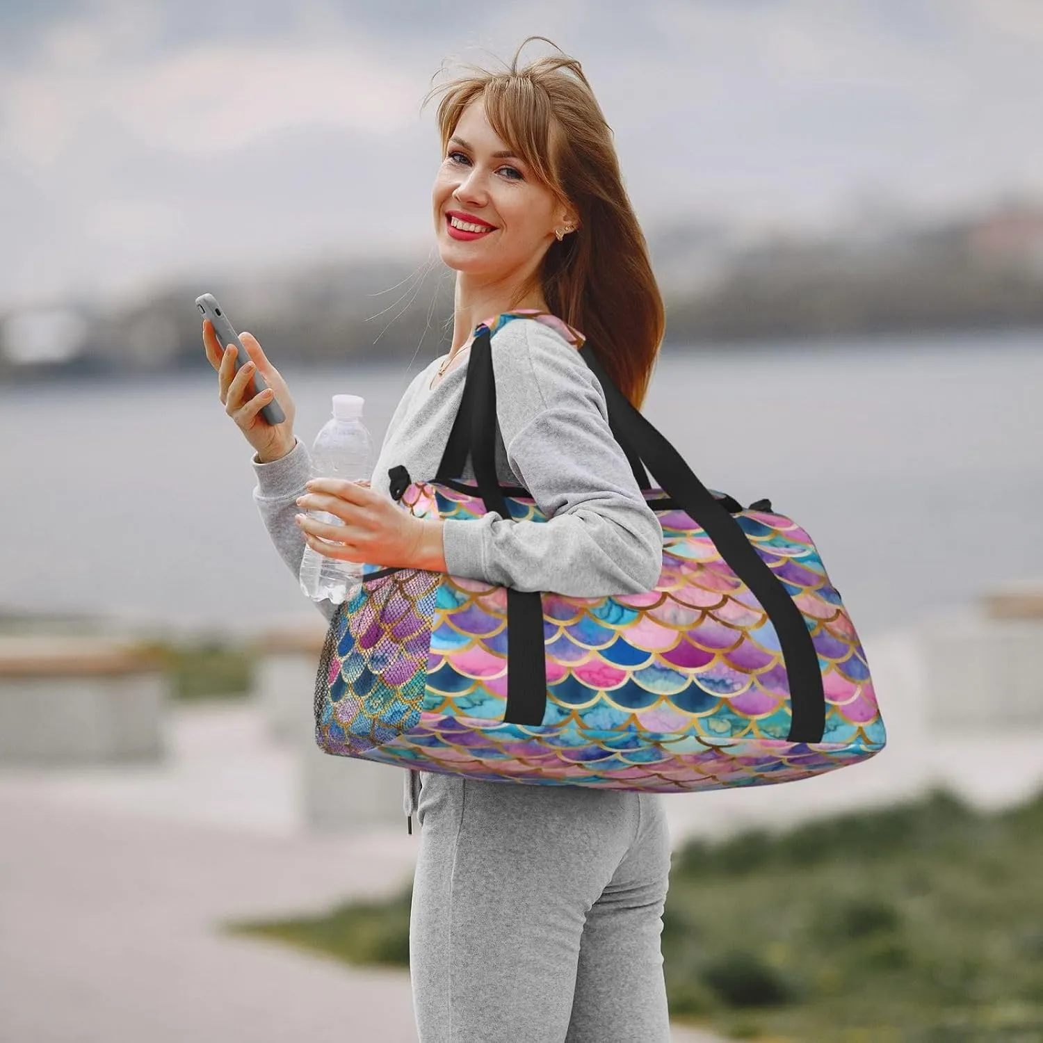 Colorful Mermaid Scale Travel Weekender Overnight Bags Foldable Hand Travel Bag Sport Gym Duffel Bag For Men Women