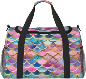 Colorful Mermaid Scale Travel Weekender Overnight Bags Foldable Hand Travel Bag Sport Gym Duffel Bag For Men Women