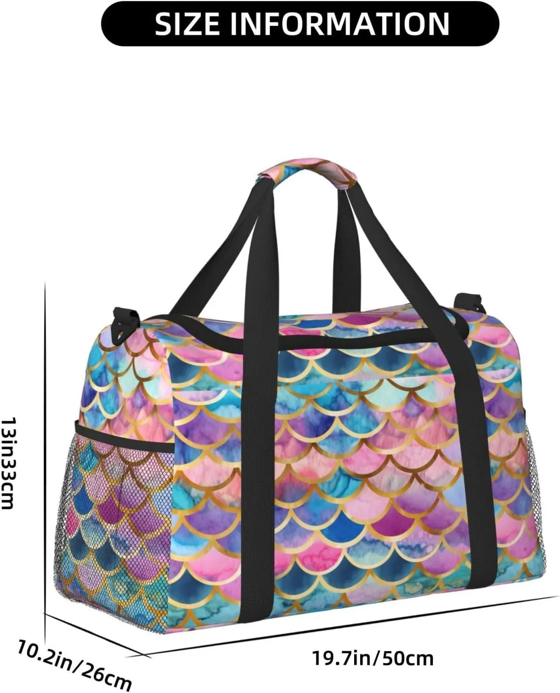Colorful Mermaid Scale Travel Weekender Overnight Bags Foldable Hand Travel Bag Sport Gym Duffel Bag For Men Women