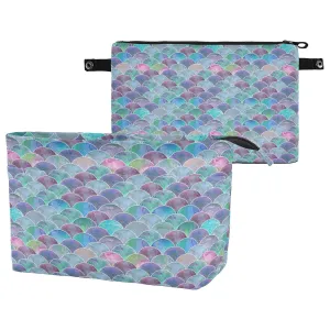 Colorful Mermaid Tail Scales Ocean Wave Blue Green Teal purple Women Cosmetic Storage Handbag Case Portable Coin Purse, Makeup Bag Toiletry Handbag Organizer, Large Ladies Pouch Holder L