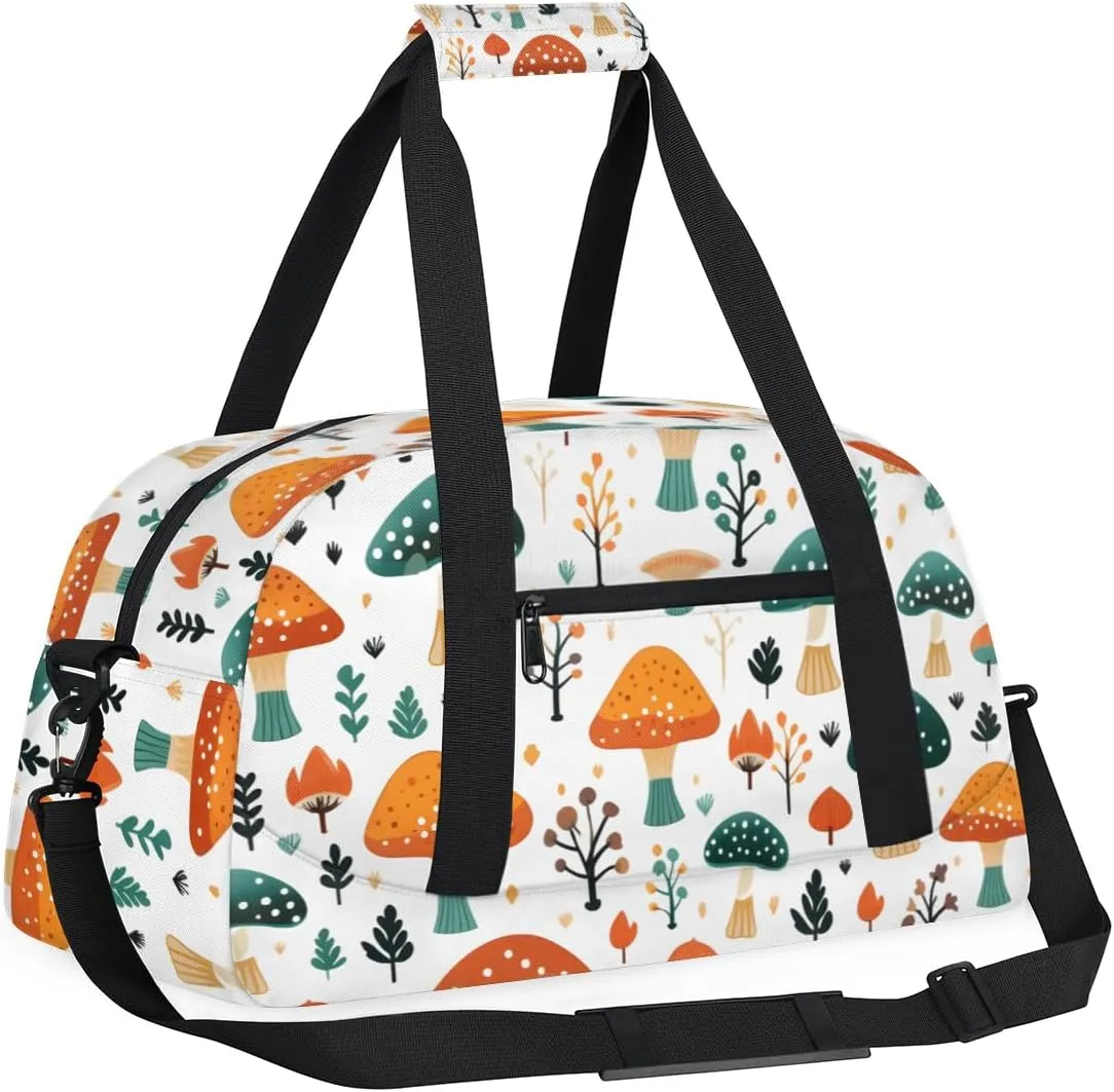 Colorful Mushrooms Boys Girls Gym Bag Dance Perform Training Duffel Bags Weekender Carry-On Tote Luggage Bag Ideal for School Practice or Overnight Trips