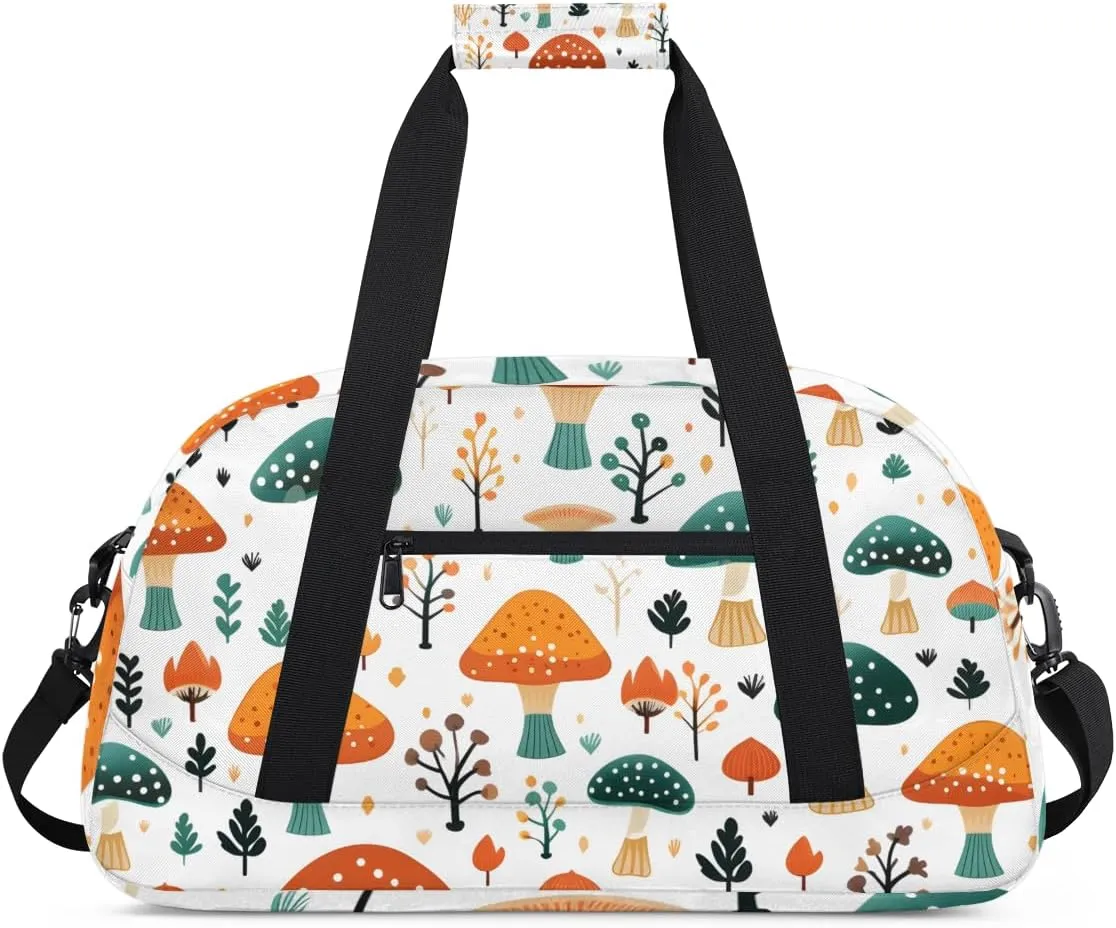 Colorful Mushrooms Boys Girls Gym Bag Dance Perform Training Duffel Bags Weekender Carry-On Tote Luggage Bag Ideal for School Practice or Overnight Trips