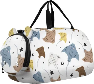 Colorful Stingrays Fish Sports Duffle Bag for Girls Boys, Gym Bag with Shoe Compartment, Kids Travel Overnight Weekender Shoulder Bag
