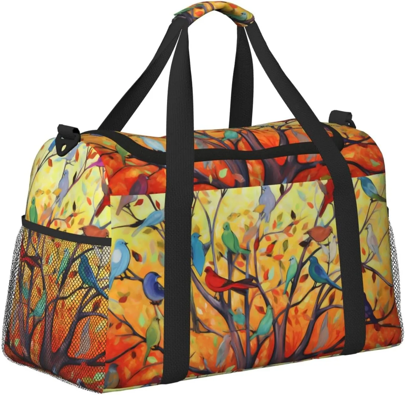 Colorful Tree Birds Travel Weekender Overnight Bags Foldable Hand Travel Bag Sport Gym Duffel Bag For Men Women