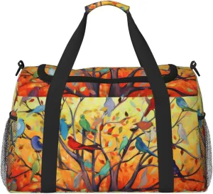 Colorful Tree Birds Travel Weekender Overnight Bags Foldable Hand Travel Bag Sport Gym Duffel Bag For Men Women