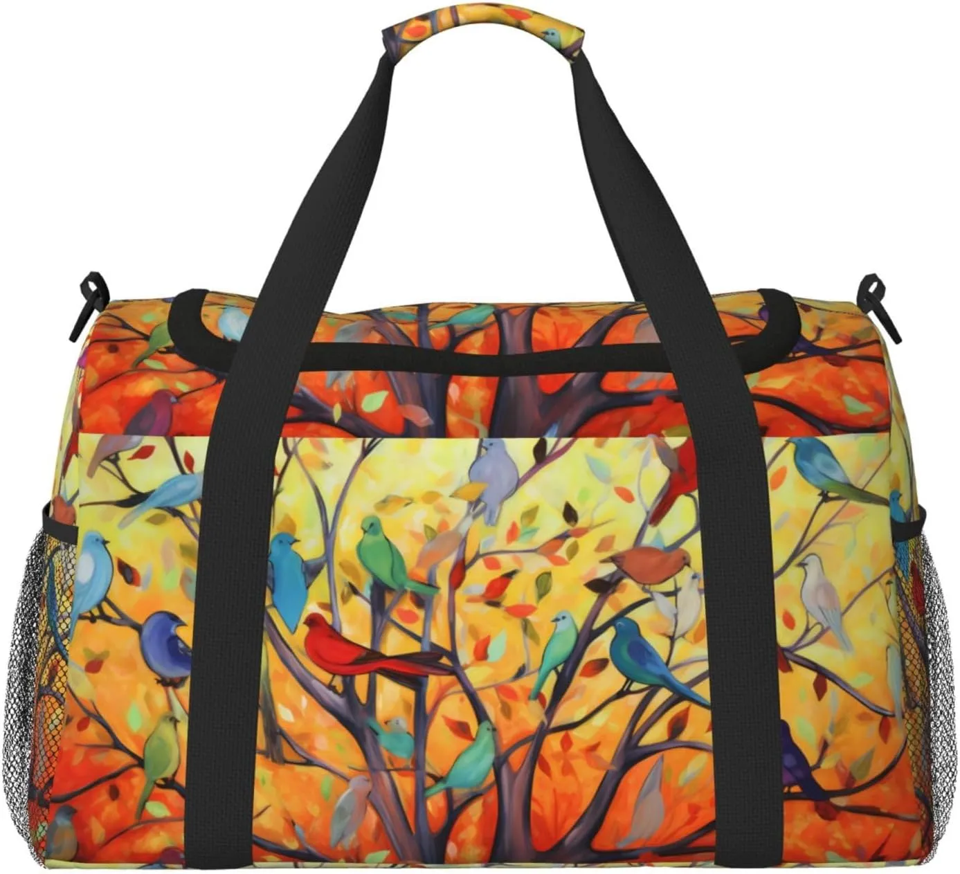 Colorful Tree Birds Travel Weekender Overnight Bags Foldable Hand Travel Bag Sport Gym Duffel Bag For Men Women
