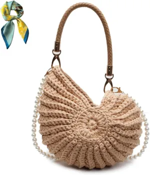 Conch/Shell Shoulder Handbag,Handwoven Fashion Seashell Bag,Stylish & Unique Boho Clutch with Pearl Strap