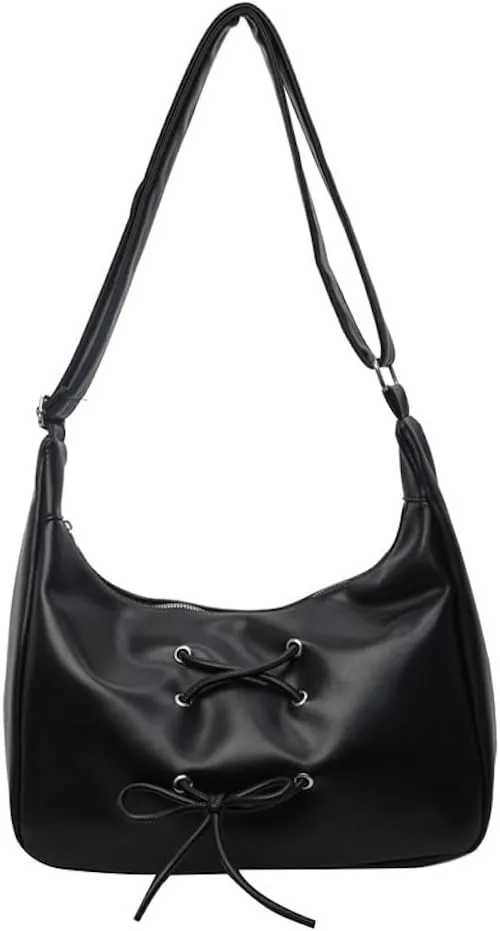 Coquette Crossbody Bag Women Bow Tie Pearl Luster Balletcore Shoulder Bag Soft Leather Adjustable Hobo Bag Tote Bags