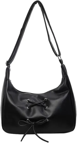 Coquette Crossbody Bag Women Bow Tie Pearl Luster Balletcore Shoulder Bag Soft Leather Adjustable Hobo Bag Tote Bags