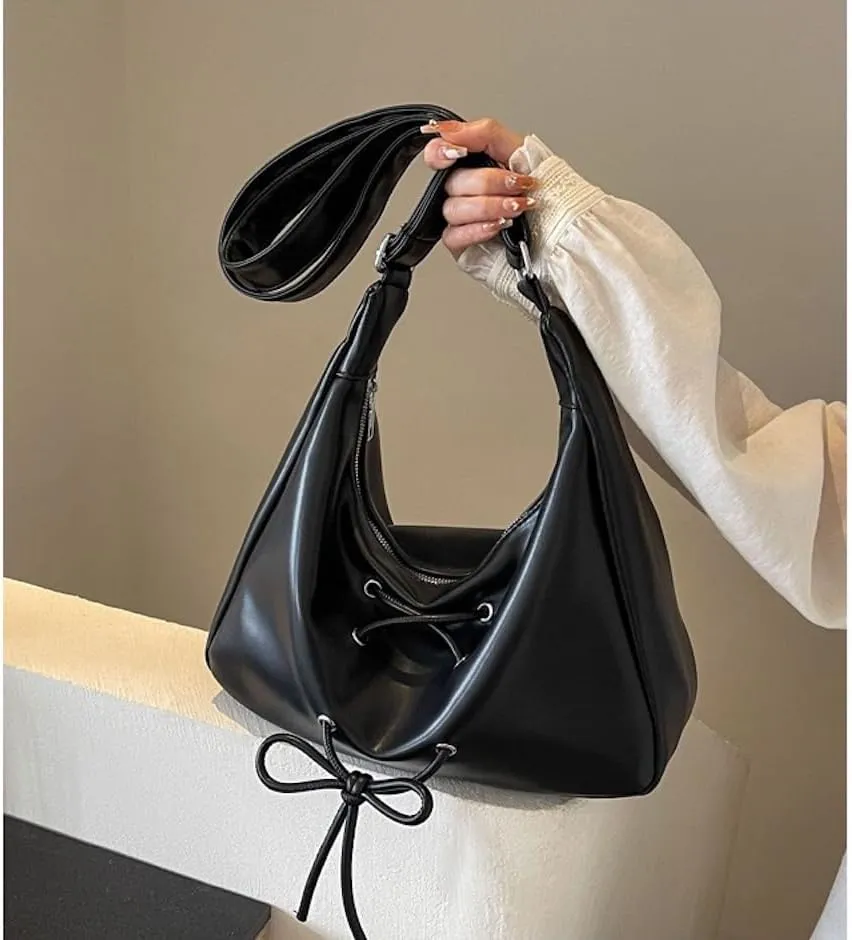 Coquette Crossbody Bag Women Bow Tie Pearl Luster Balletcore Shoulder Bag Soft Leather Adjustable Hobo Bag Tote Bags