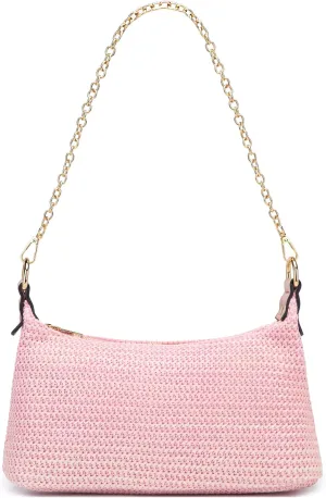 CROJUYI Straw Shoulder Bag for Women Soft Small Woven Shoulder Purse Handbag,Beach Tote Straw Bag for Summer
