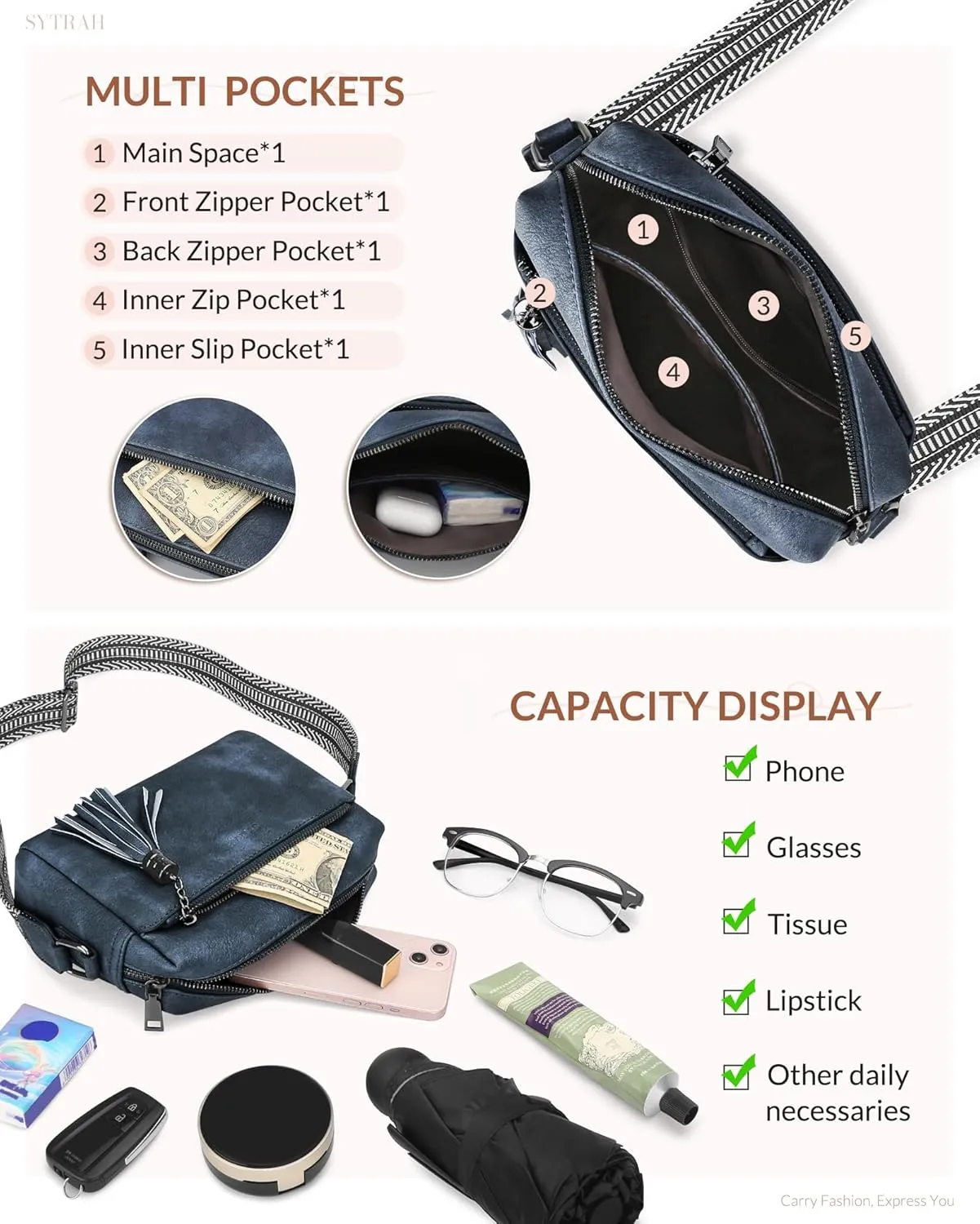 Crossbody Bags for Women, Crossbody Purse Soft Leather Purses for Women Shoulder Handbags with Tassel