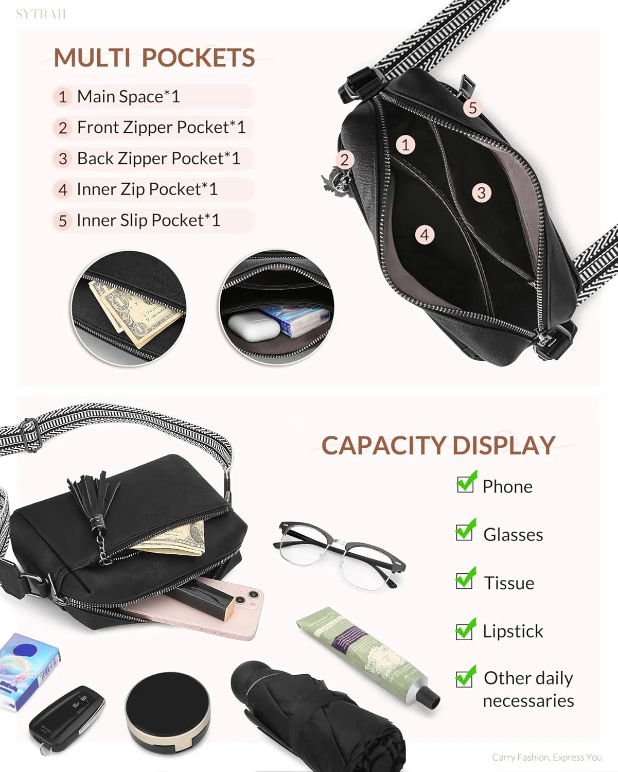 Crossbody Bags for Women, Crossbody Purse Soft Leather Purses for Women Shoulder Handbags with Tassel