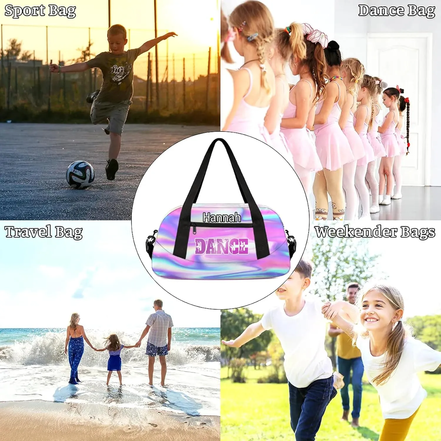 Custom Dance Duffel Bag with Name Personalized Sport Gym Bags Waterproof Customized Travel Duffel Bags Overnight Weekender Carry-On Tote 18.5in, Colorful