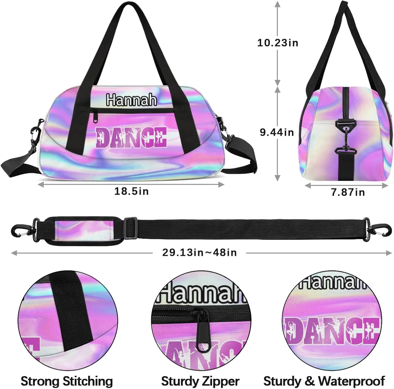 Custom Dance Duffel Bag with Name Personalized Sport Gym Bags Waterproof Customized Travel Duffel Bags Overnight Weekender Carry-On Tote 18.5in, Colorful